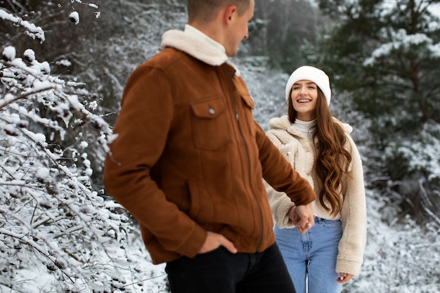 Close up cute couple outside