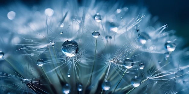 A close up of a dandelion with water droplets on it