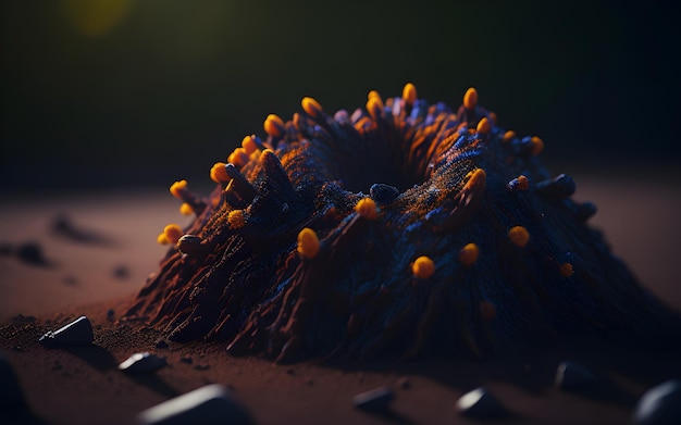 A close up of a dark anthill