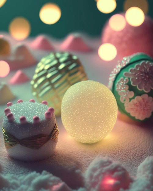 A close up of a decorated easter egg with a pink flower on it.