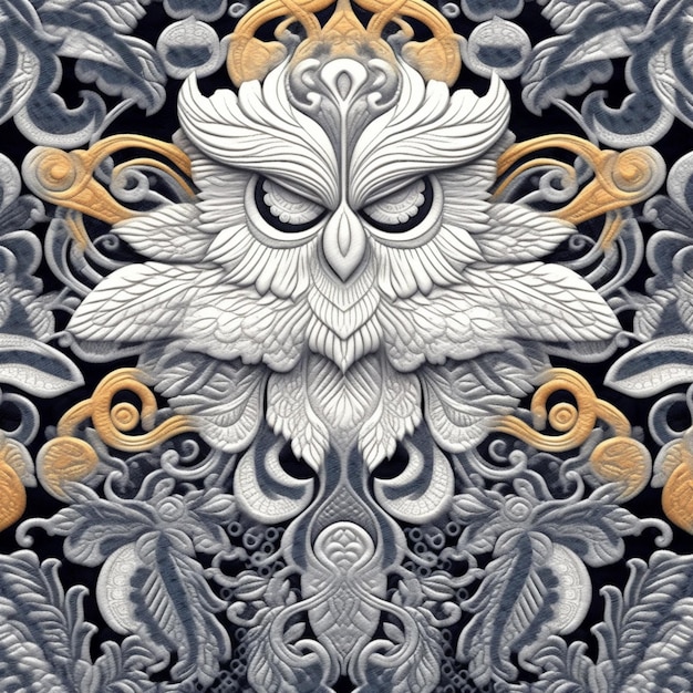 A close up of a decorative design with a bird on it generative ai