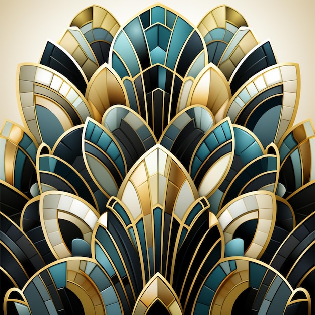 a close up of a decorative design with gold and blue generative ai