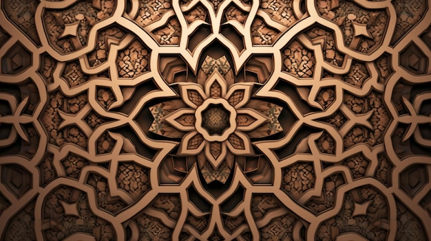 A close up of a decorative design on a wooden surface generative ai