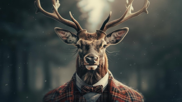 Close up of a deer wearing a stylish bow tie perfect for fashion or wildlife themed designs