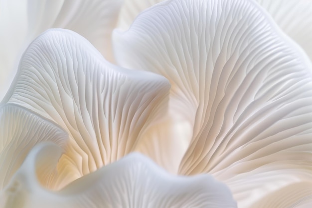 Close Up of Delicate White Mushroom Gills in Natural Light Textured Organic Patterns