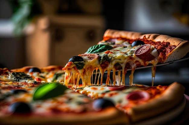 close up of delicious fresh pizza on the table