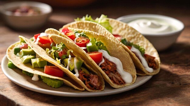 Close up on delicious tacos with blurred background