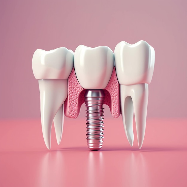 Close up of dental teeth implant 3D rendering