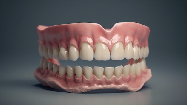 A close up of a denture with a missing tooth