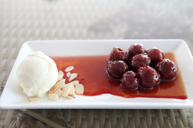 Close-up of dessert in plate on table