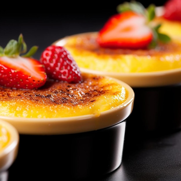 Photo a close up of a dessert with strawberries and a cup of coffee