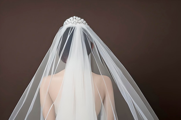 Close up detail a bride from behind in a white wedding dress