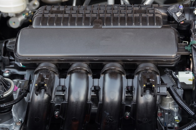 Close up detail of new car engine