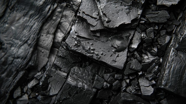 Photo close up detailed black wet charcoal texture abstract background ai generated image