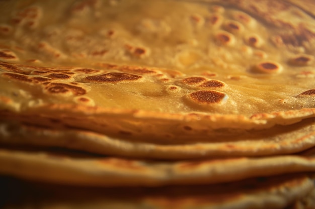 Close up detailed photo of a freshy made paratha bread delicious cooked