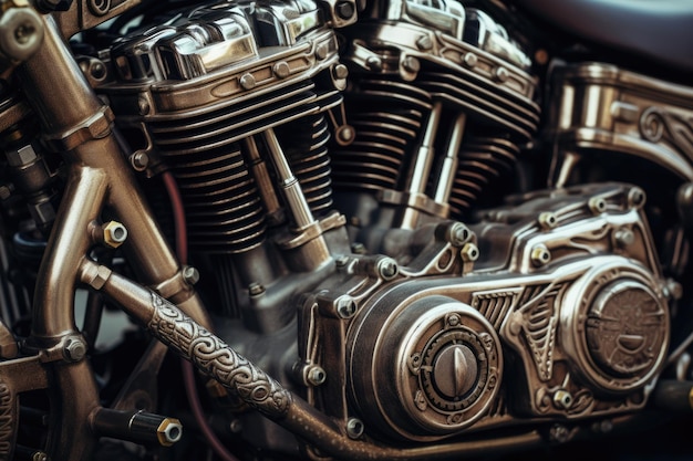 Close up detailed view of a shiny motorcycle engine AI Generated