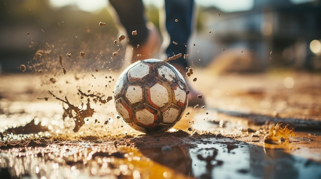 Close up of determined soccer player kicking ball