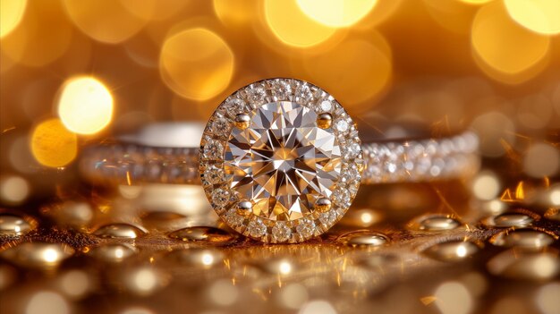 Close Up of Diamond Ring on Table