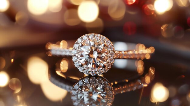 Close Up of Diamond Ring on Table