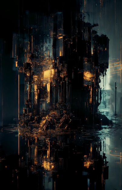 Close up of digital art piece cityscape city generative ai