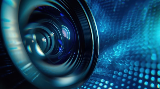 Photo close up a digital camera lens with graphic isolated on blur background ai generated image