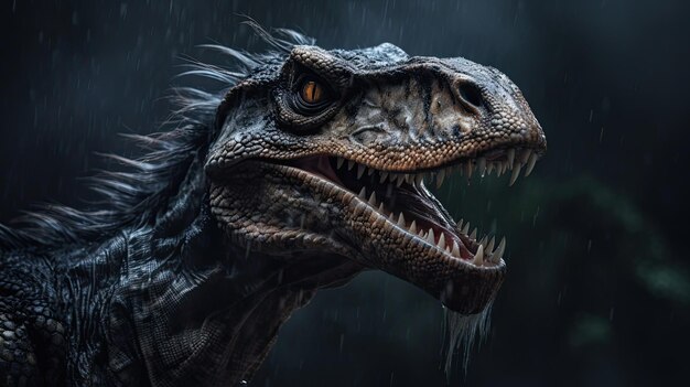 Close Up of Dinosaur in Rain