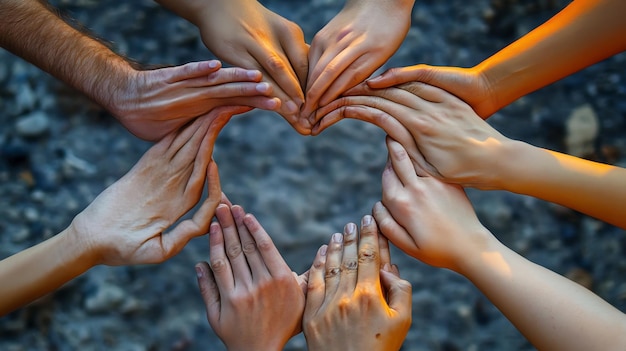 Photo close up of diverse hands forming a heart shape symbolizing love unity and support