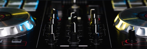 Close-up dj control panel equipment