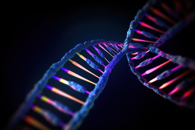 A close up of a dna strand with the colors of different colors.