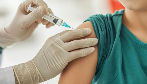 Photo close up of doctor administering injection into patient s arm in detailed medical procedure