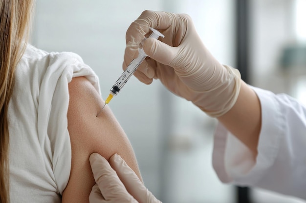 Photo close up of a doctor injecting a patient