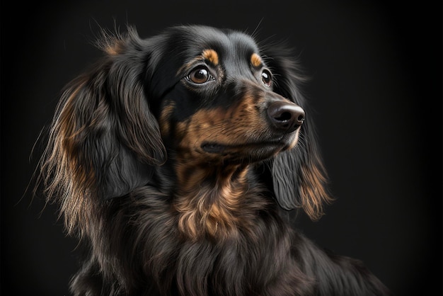 Close up of a dog on a black background