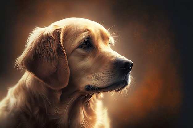 A close up of a dog's face on a dark background generative AI