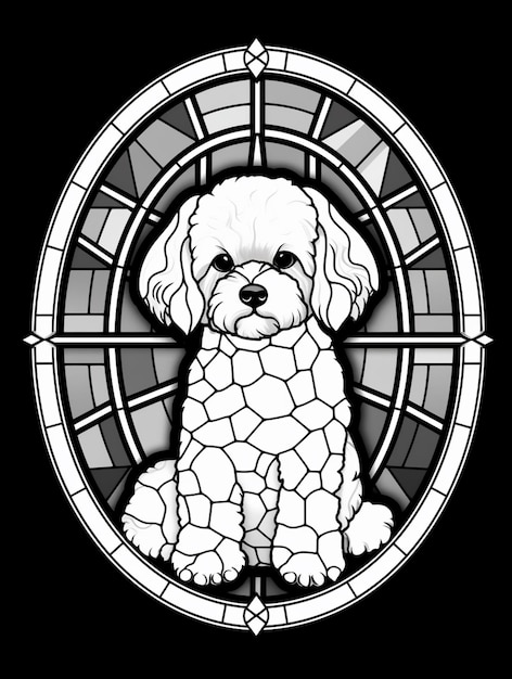 a close up of a dog sitting in a stained glass window generative ai