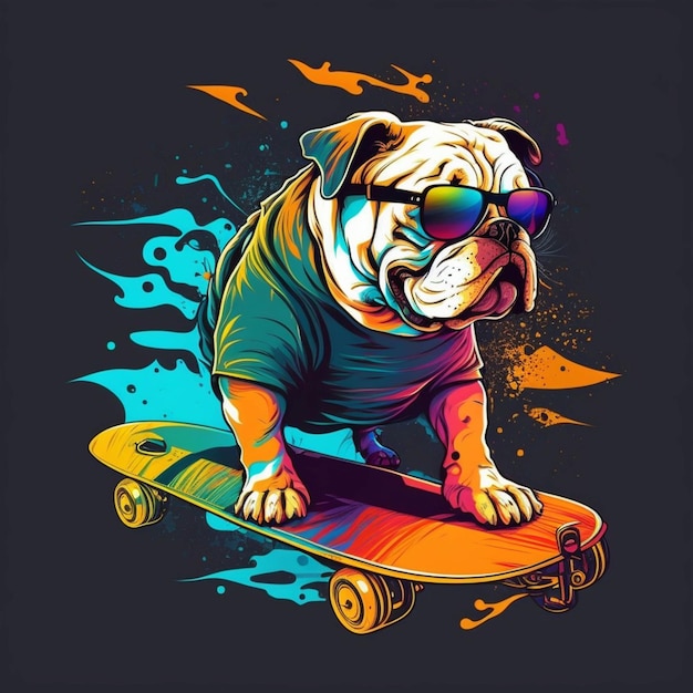 A close up of a dog on a skateboard wearing sunglasses generative ai