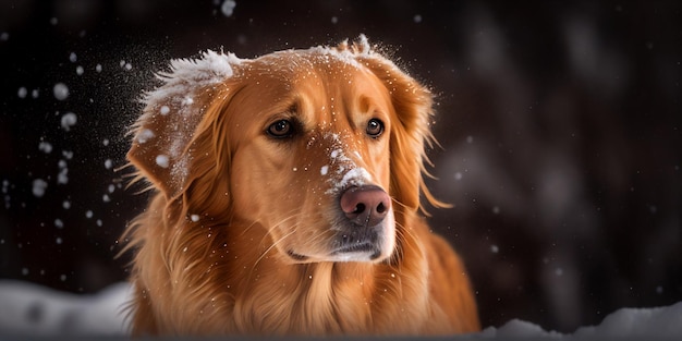 Close up of dog in the snow with covered ground generative ai