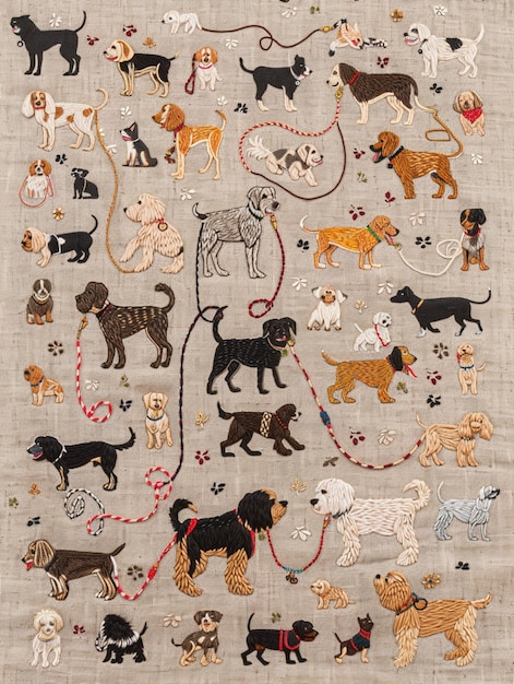 a close up of a dog themed rug with dogs on it generative ai