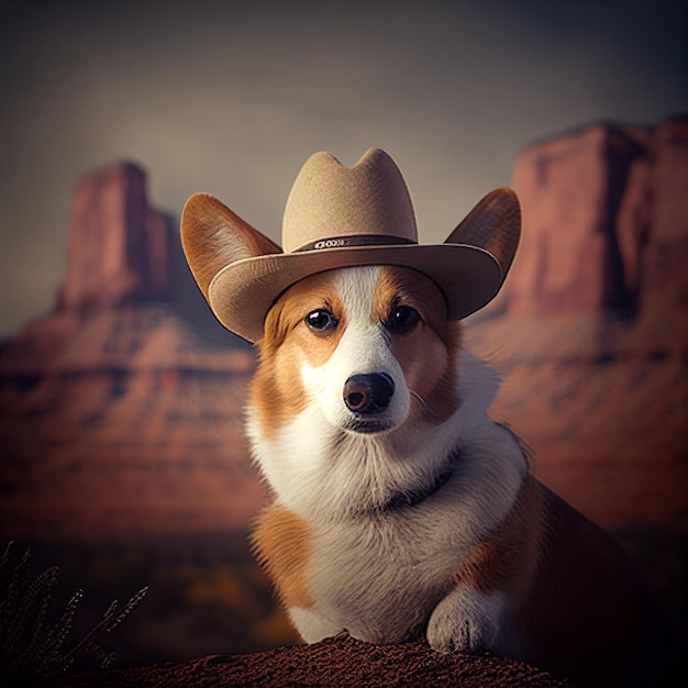 A close up of dog wearing cowboy hat generative ai