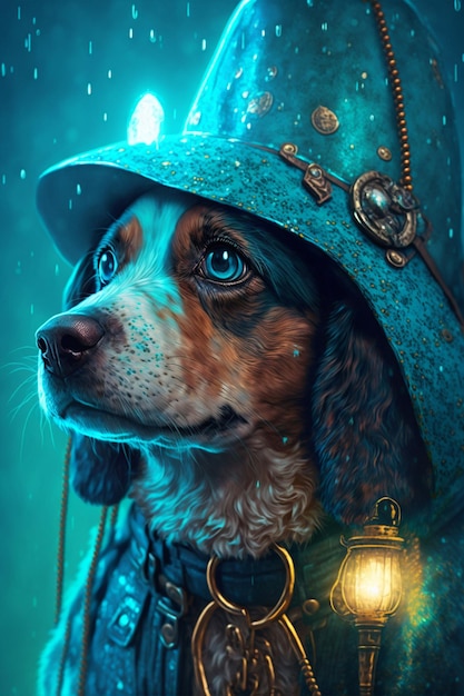 Close up of a dog wearing a hat Generative Ai