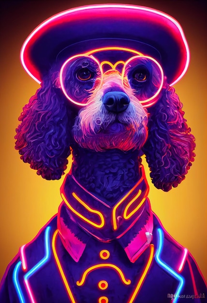 Close up of a dog wearing a hat and glasses generative ai