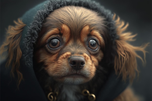 Close up of dog wearing hoodie generative ai