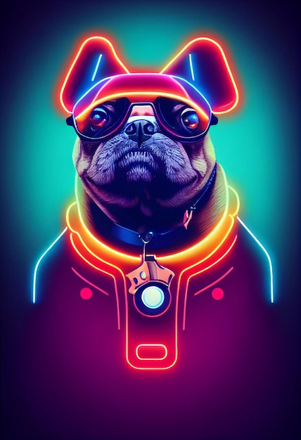 Close up of a dog wearing a neon collar generative ai