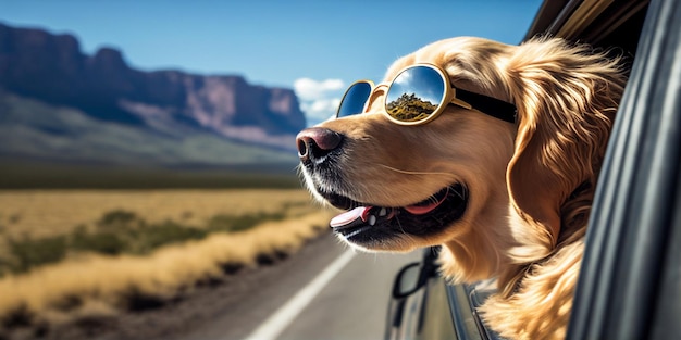 Close up of dog wearing sunglasses generative ai