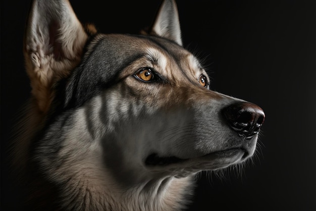 Close up of a dog with a black background