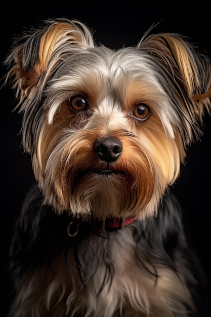 A close up of a dog with a collar on a black background generative ai