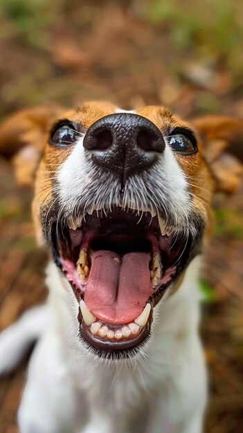 Photo a close up of a dog with its mouth open and tongue out