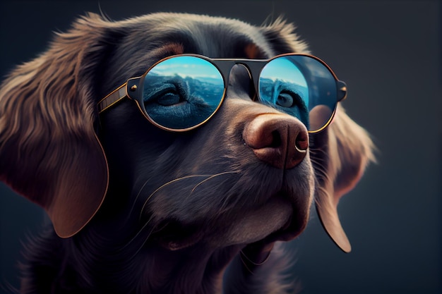 Close up dog with a sunglasses Generative Ai