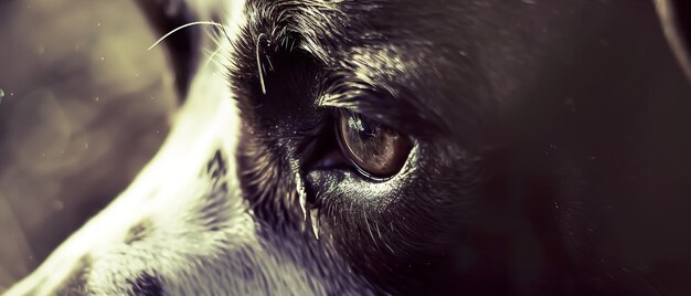 Photo a close up of a dogs eye with a black background