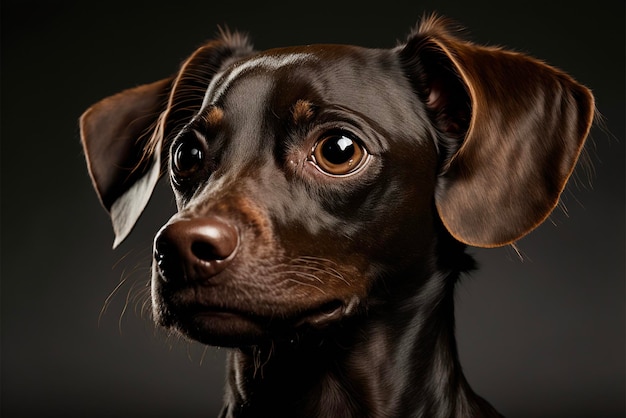 Close up of a dogs face on a black background