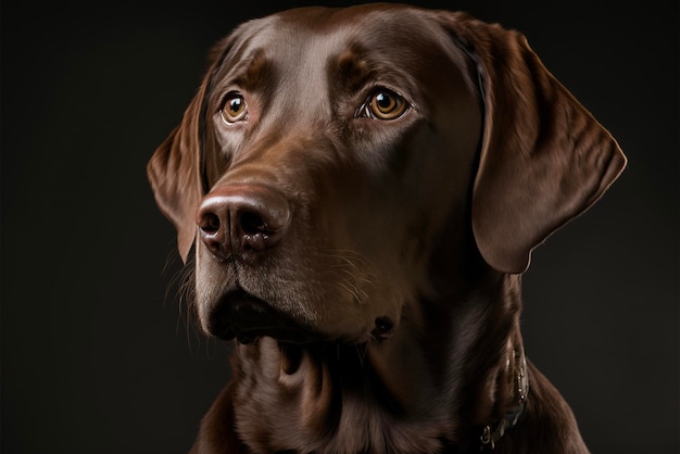 Close up of a dogs face on a black background